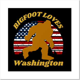 Bigfoot loves America and Washington too Posters and Art